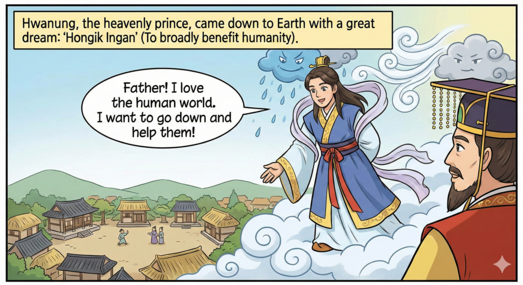 Hwanung and Dangun Wanggeom myth scene 1